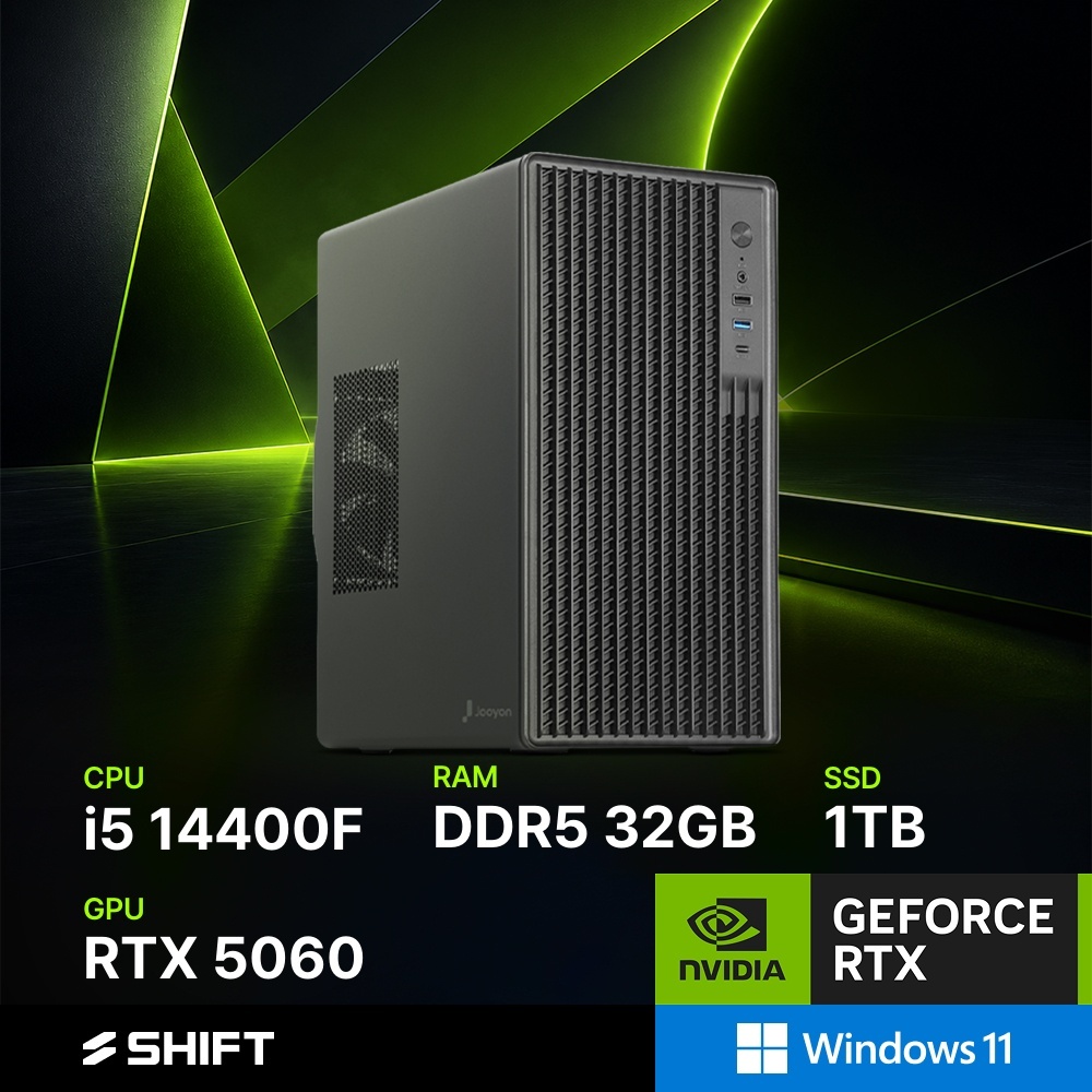 주연테크 시프트 굿워크 인텔 코어i5 14400F RTX 5060 DDR5 32G NVMe 1T 윈도우11 홈 게이밍 컴퓨터 D144F56W-32G1T 블랙 - 상품 이미지