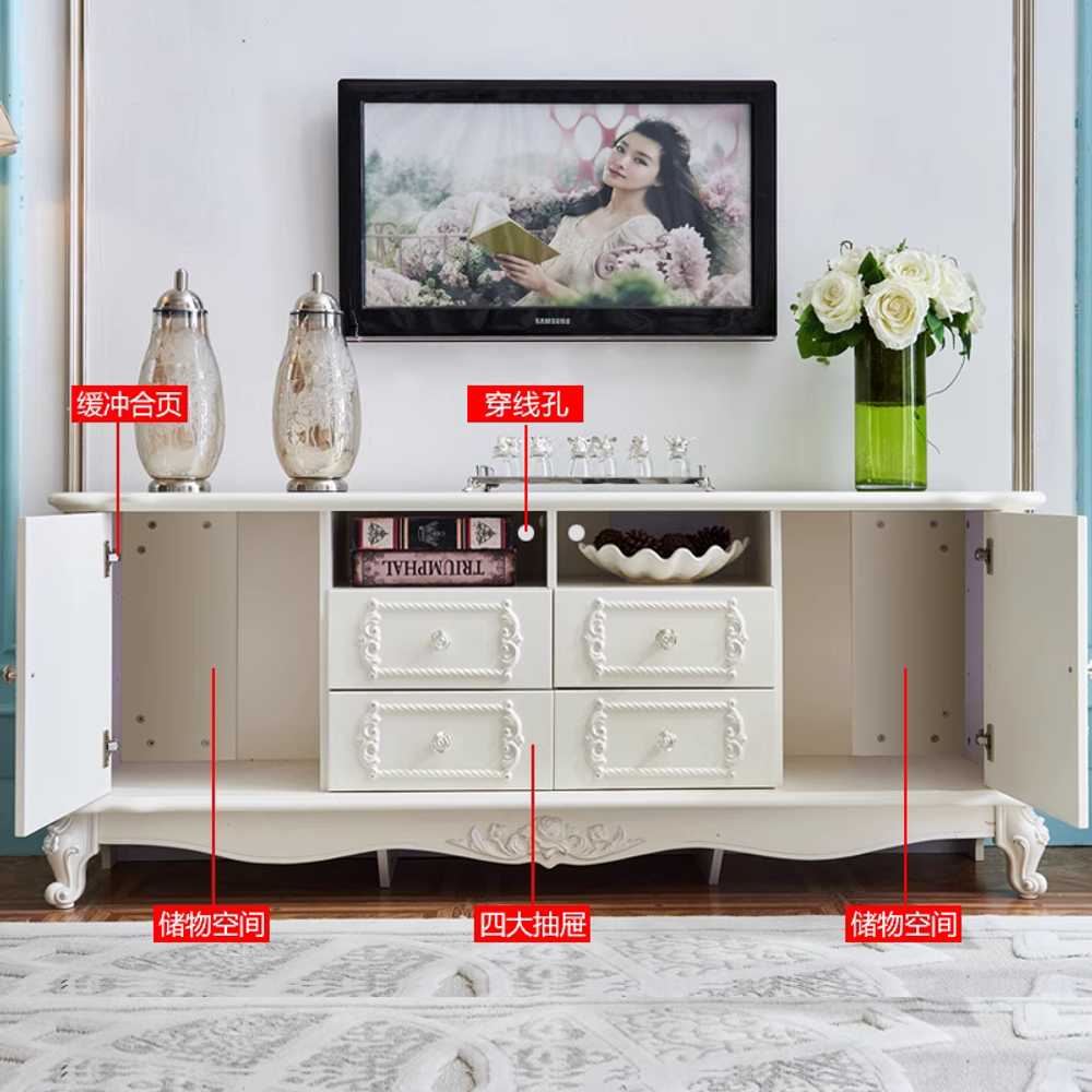 엔틱 수납장 진열대 주방 전신 콘솔 빈티지 층 유럽풍 화이트 골드 140x35x70 - 상세 이미지 4