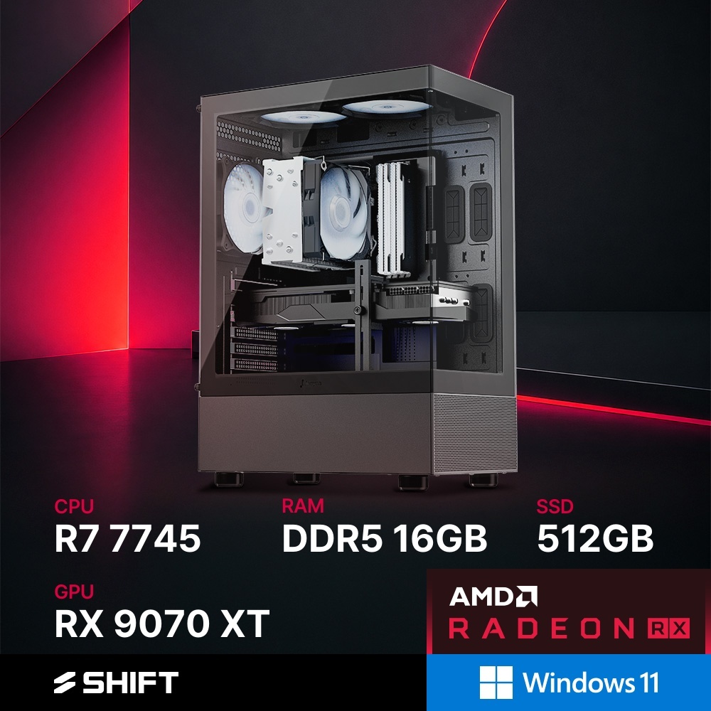 주연테크 시프트 AMD 라이젠7 7745 RX 9070 XT DDR5 16G NVMe 512G 윈도우11 홈 게이밍 컴퓨터 D374597XTW-16G512G 블랙 - 메인 이미지