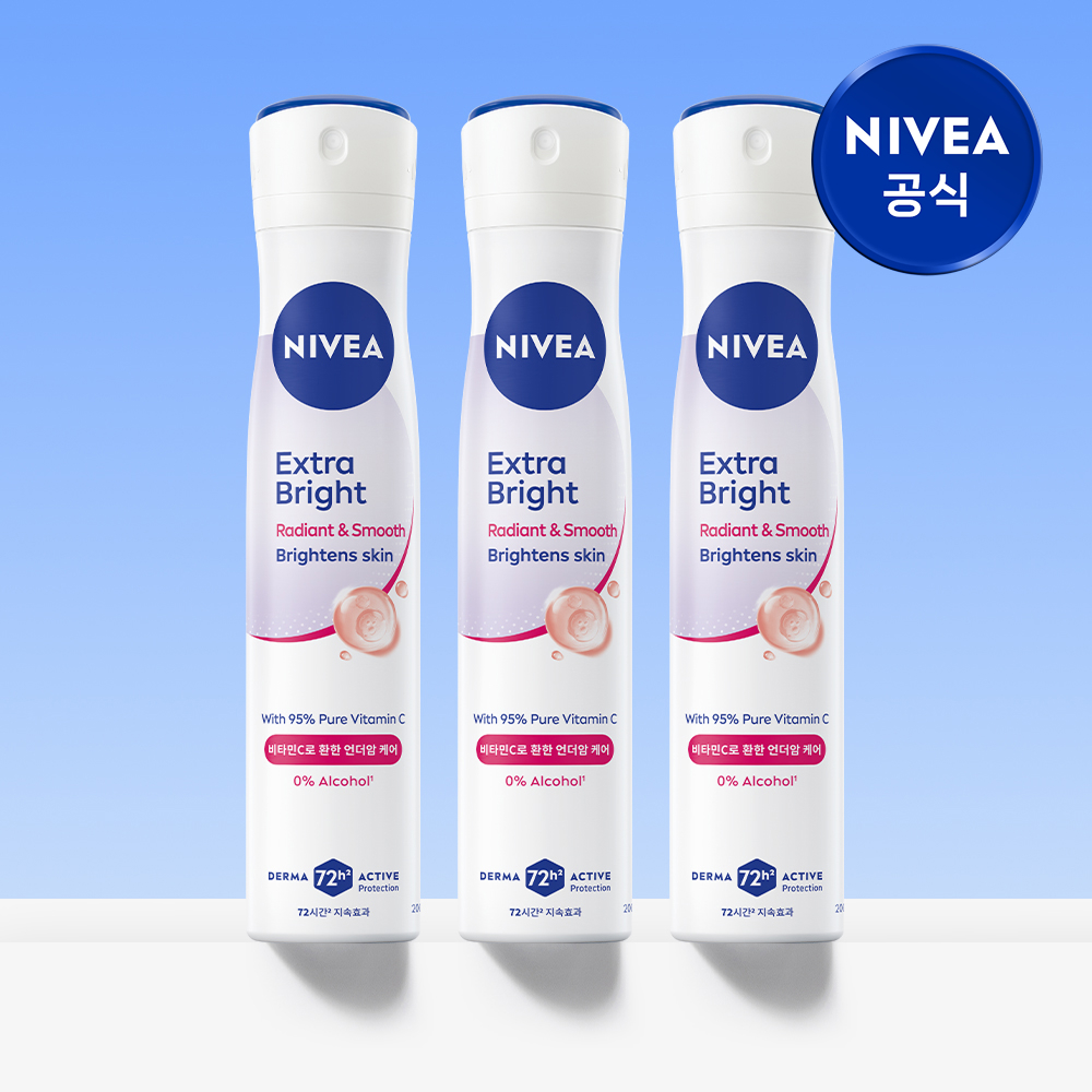 니베아 데오드란트 스프레이 엑스트라 브라이트 200ml, 3개 - 상품 이미지