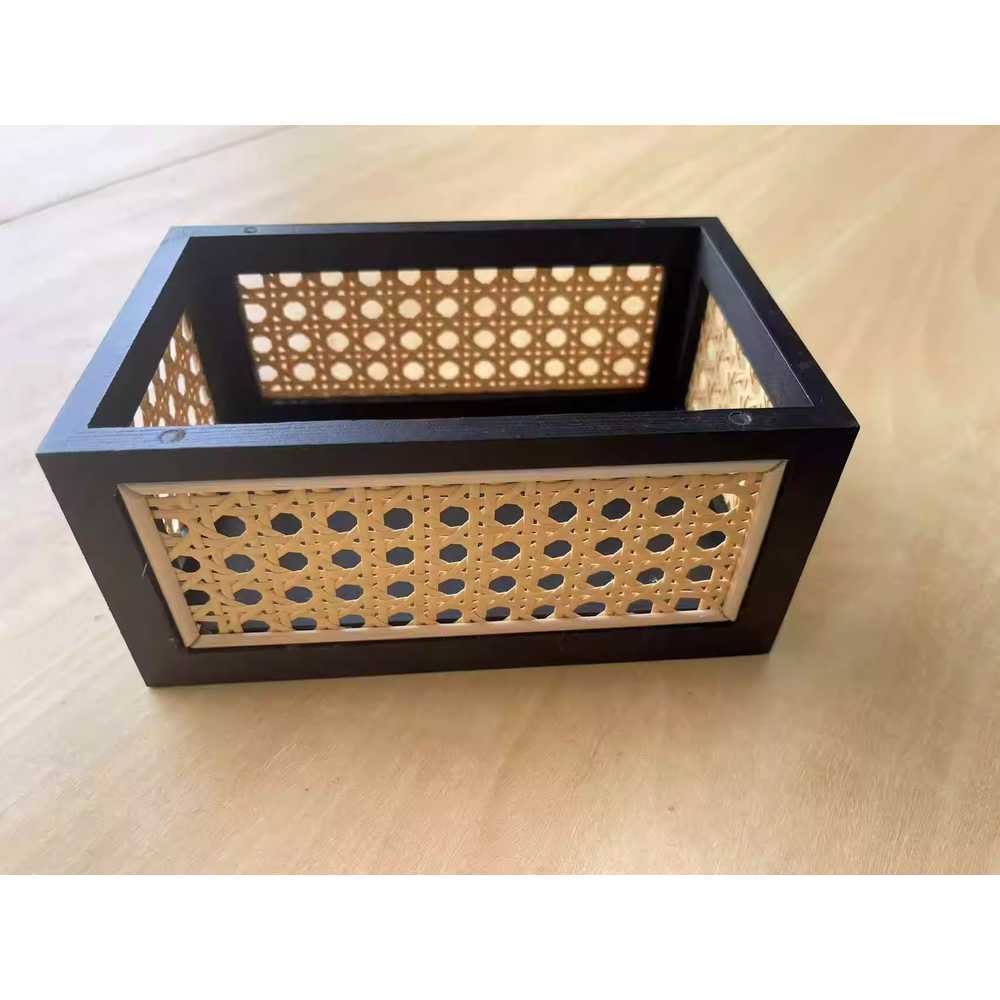 라탄 정리 바구니 바스켓 수납함 손잡이 트레이 보관 30x20x14cm - 블랙 - 상세 이미지 2