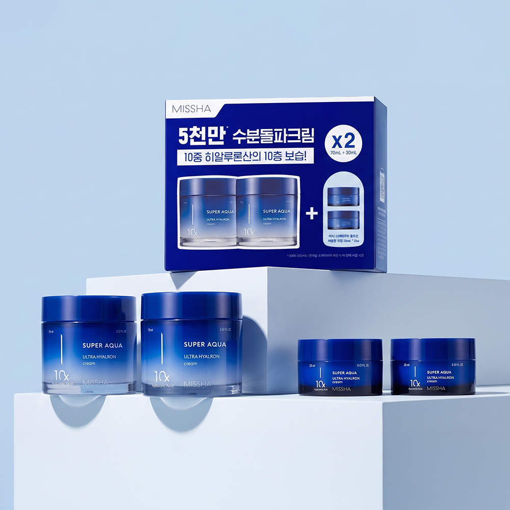 [미샤] 수퍼 아쿠아 울트라 히알론 크림 더블 기획세트(70ml x 2+20ml x 2)