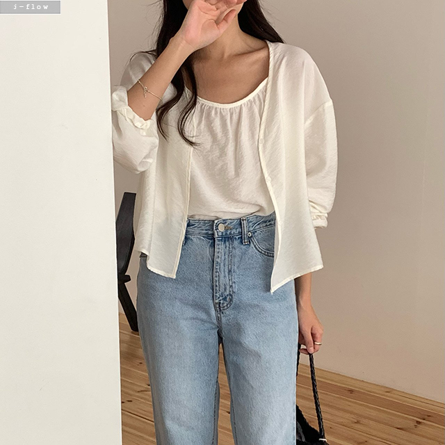 디얼리 나시 블라우스 브이넥 가디건 세트 3col 여름 봄 셔츠 노카라 루즈핏 제이플로우 - 상세 이미지 2