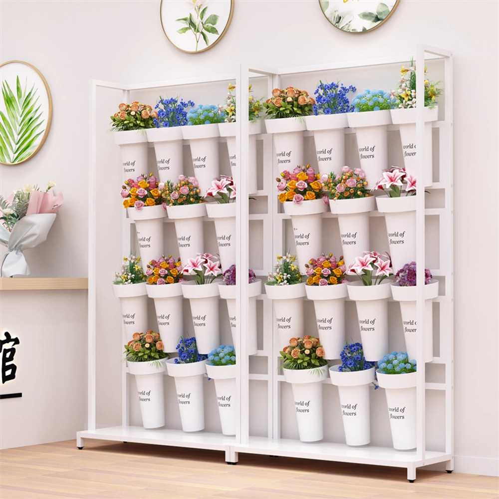 스탠드 꽃집선반 식물 화분 베란다 진열대 거치대 3단 100x37x150 금색 프레임 화이트 이미지 6