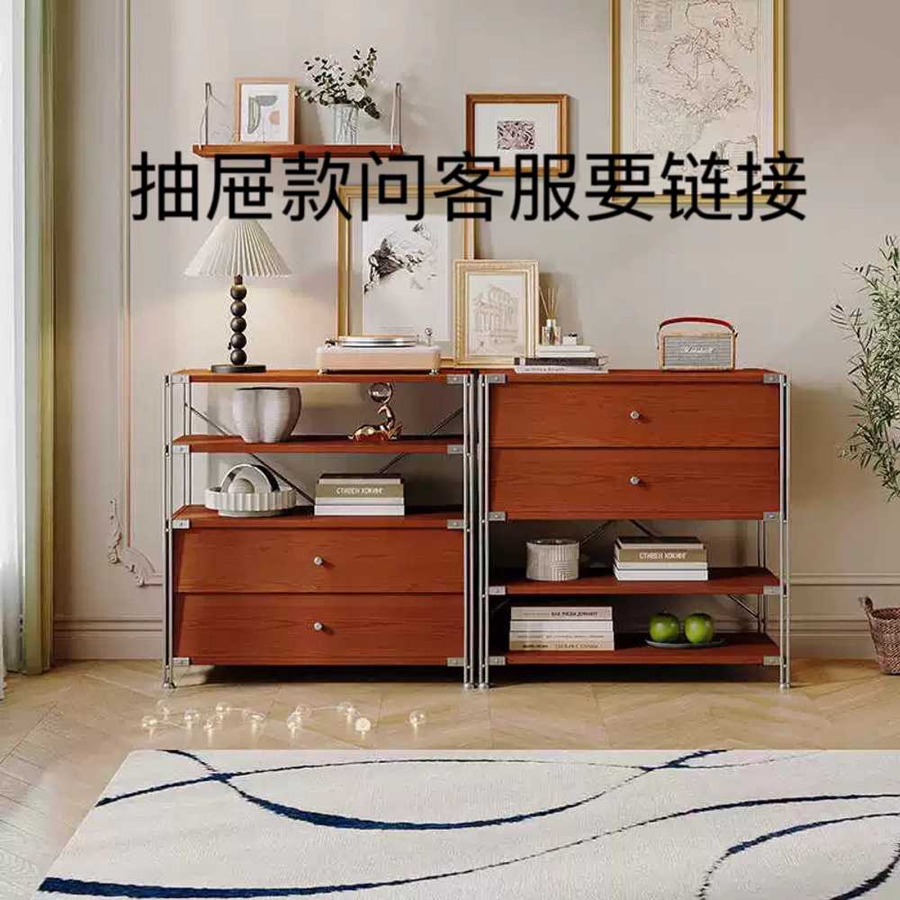 모던 수납장 틈새 캐비넷 선반 미드센츄리 안방 거실 고풍색+원목 도어 - 상세 이미지 3