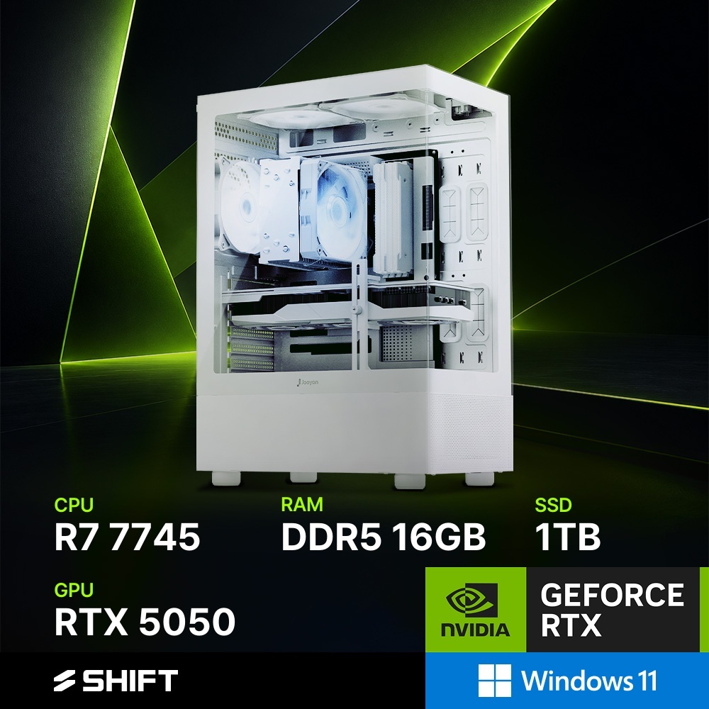 주연테크 시프트 AMD 라이젠7 7745 RTX 5050 DDR5 16G NVMe 1T 윈도우11 홈 게이밍 컴퓨터 D374555W-16G1T 화이트 - 상품 이미지