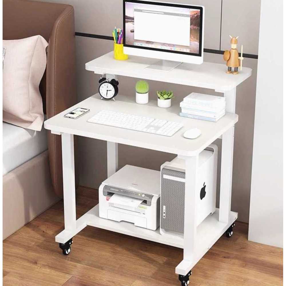 이동식 PC책상 사무용 컴퓨터 고정 공간활용 테이블 60cm 화이트 + 블랙 상판 - 상품 이미지