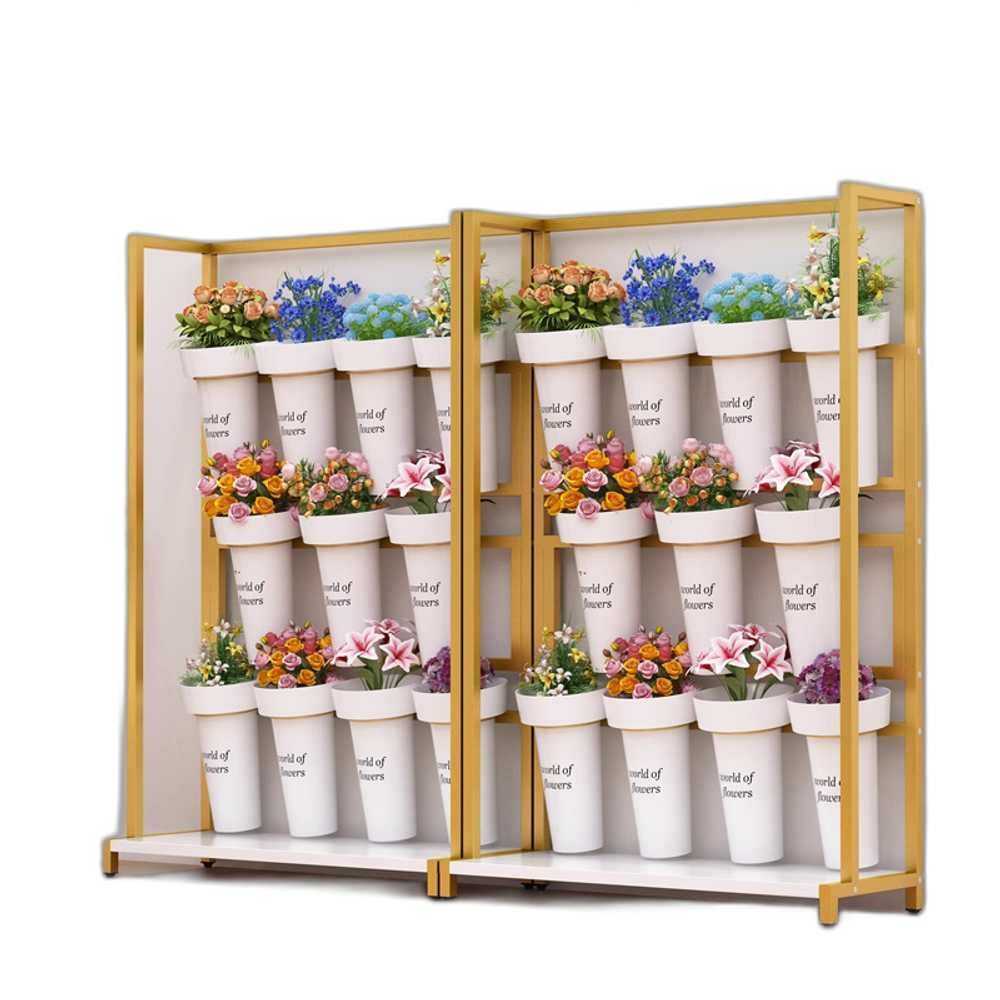 스탠드 꽃집선반 식물 화분 베란다 진열대 거치대 3단 100x37x150 금색 프레임 화이트 - 상품 이미지