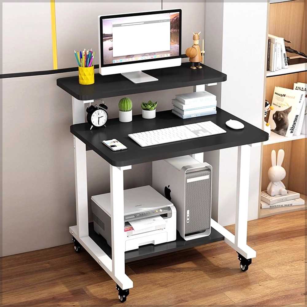 이동식 PC책상 사무용 컴퓨터 고정 공간활용 테이블 60cm 화이트 + 블랙 상판 - 상세 이미지 4