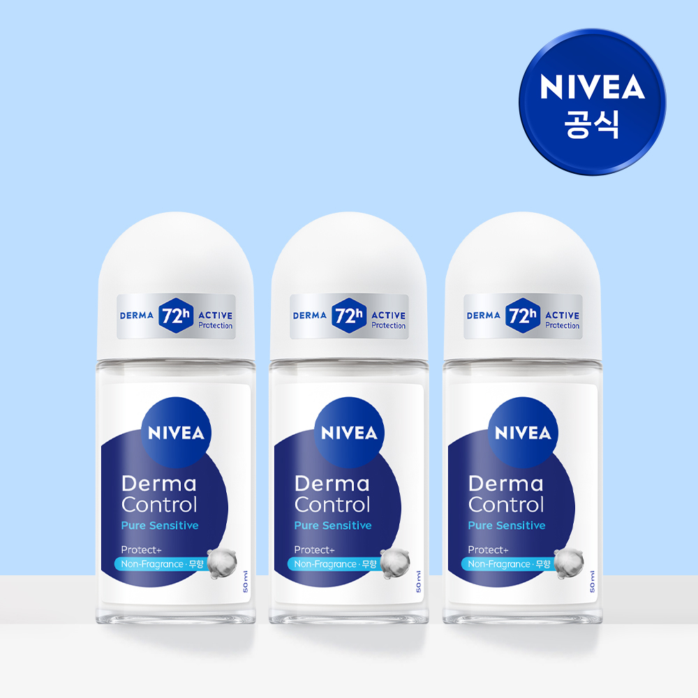 니베아 데오드란트 롤온 더마 컨트롤 퓨어 센서티브 무향 50ml, 3개 - 상품 이미지
