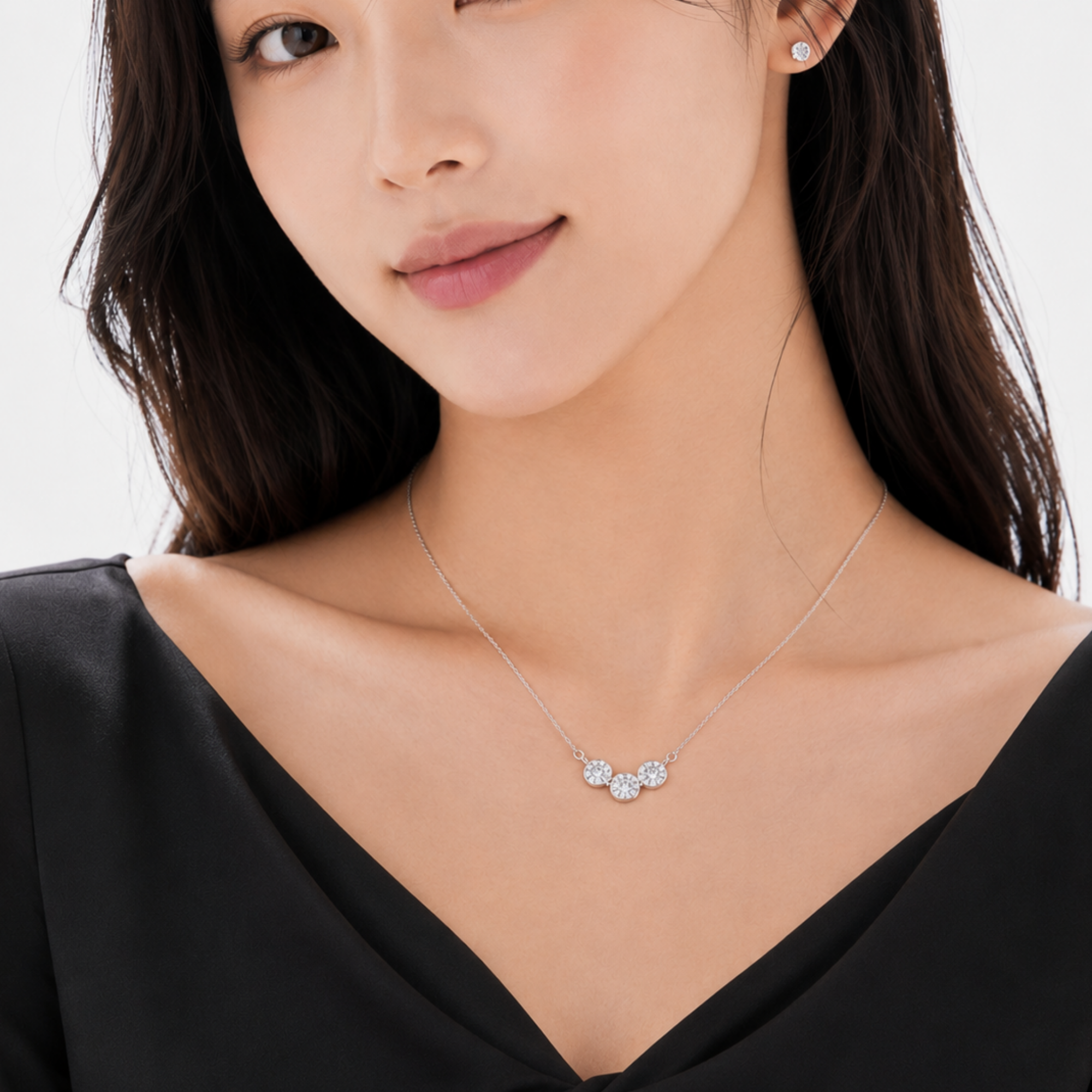앨라 클래식 쓰리 베젤 시뮬럿 다이아 팬던트 925 실버목걸이 - 상세 이미지 5