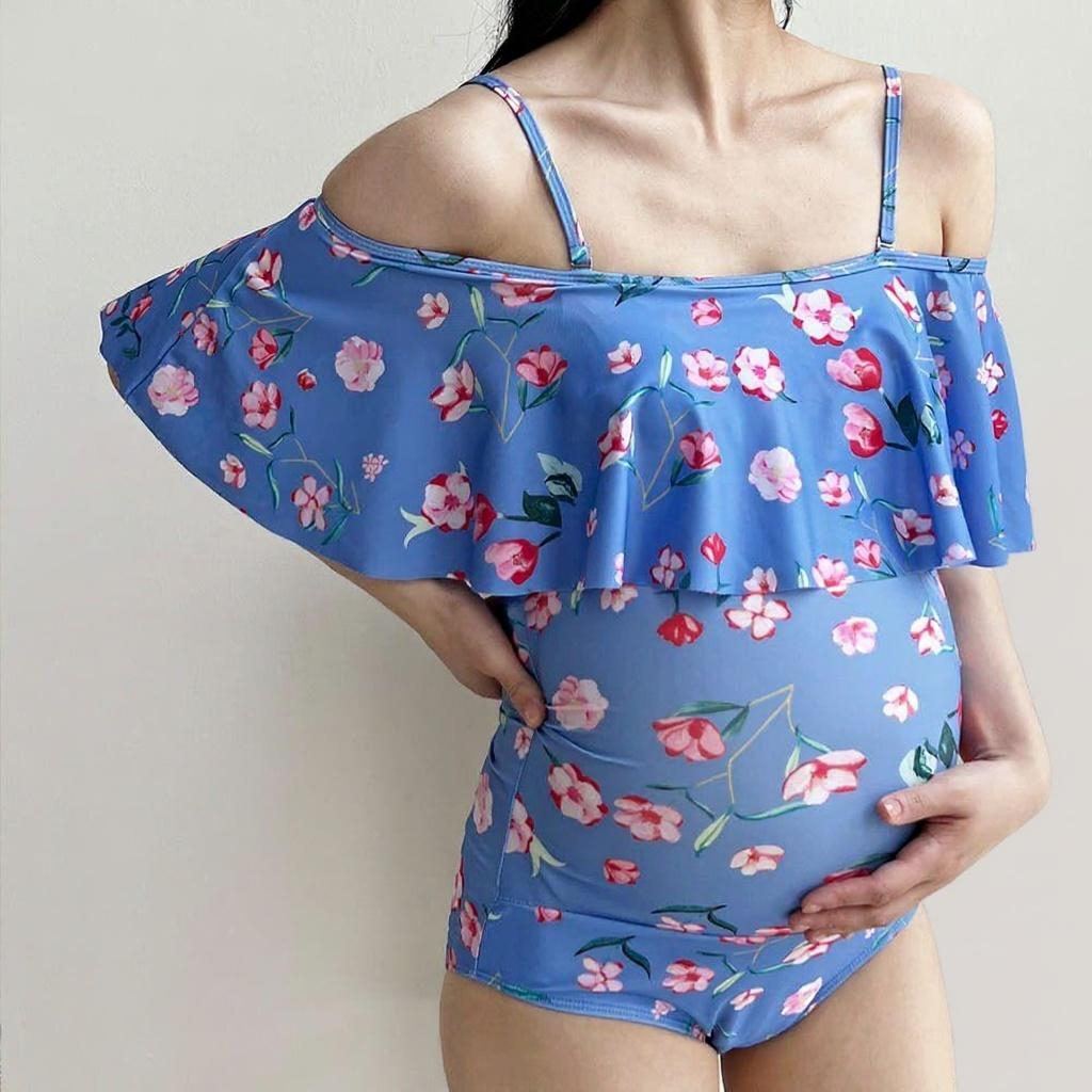 블룸마터니티 러플 임부복 임산부수영복 태교여행 임산부래쉬가드(플라워) - 메인 이미지