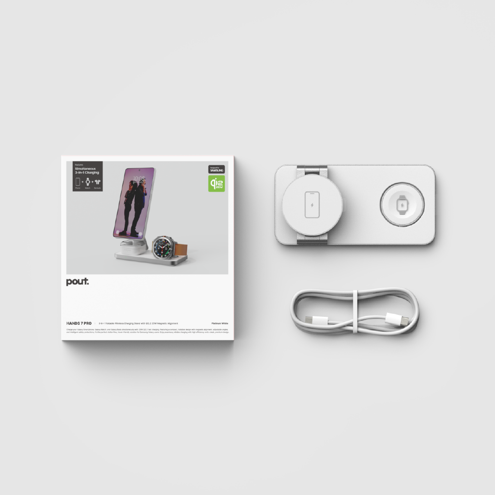 파우트 폴드8 호환 Qi2.2 25W 3in1 맥세이프 초고속 무선충전기 HANDS7 PRO 갤럭시, 화이트 이미지 7