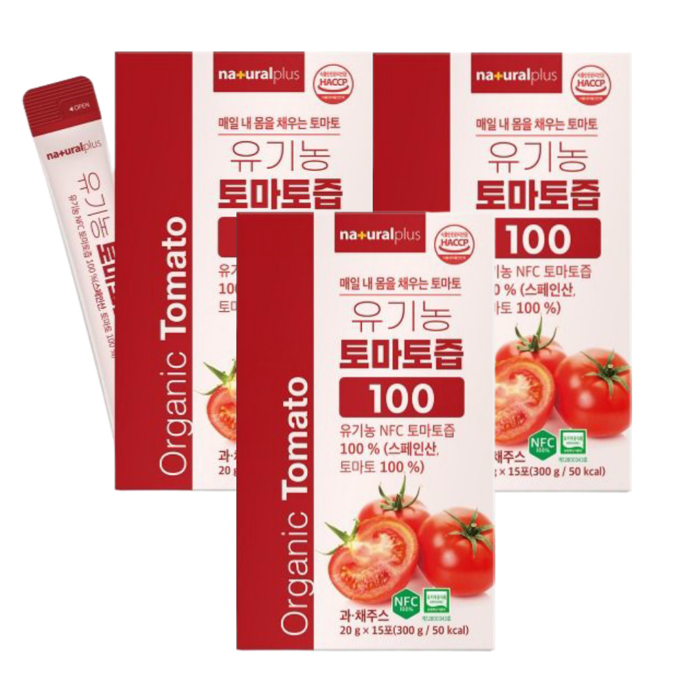 토마토즙 유기농 토마토주스 100% NFC 착즙 과채주스 원액 라이코펜 20g, 15포, 3개 - 상품 이미지