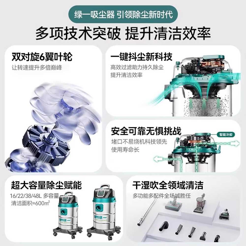 산업용 물흡입기 먼지 석션기 클리너 모래 청소기 물 15L-1400W (56000PA) - 상세 이미지 4