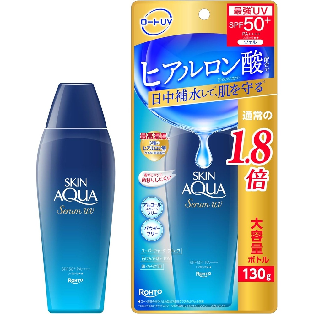 스킨아쿠아 히알루론 세럼 UV SPF50+ 130g 대용량 촉촉한 자외선차단제 선크림 일본 - 상품 이미지