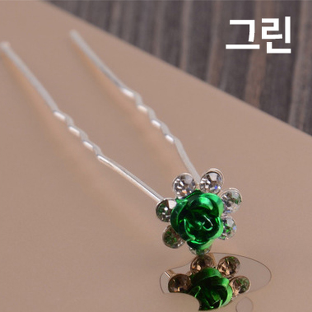포인트핀드레스악세큐빅핀 웨딩헤어혼주머리U자핀 한복악세신부헤어장미핀 1p 10컬러 - 상세 이미지 2