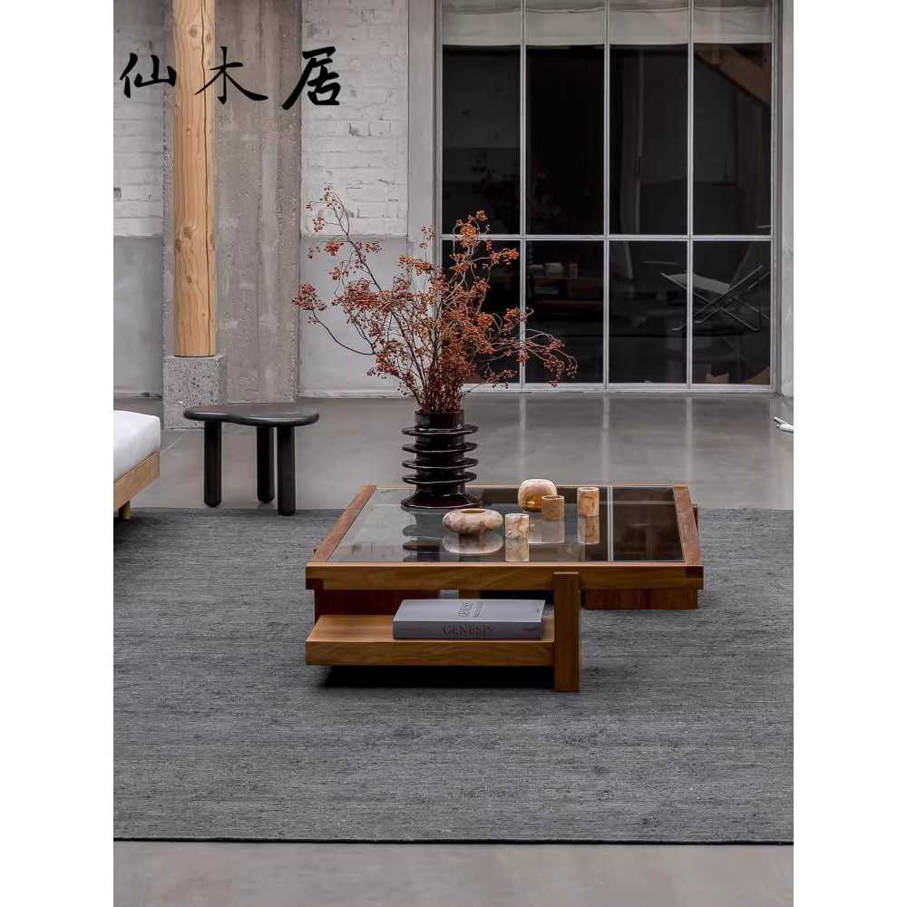 소파 테이블 고재 거실용 유리 강화유리 낮은 좌식 90x60x35 - 상세 이미지 5