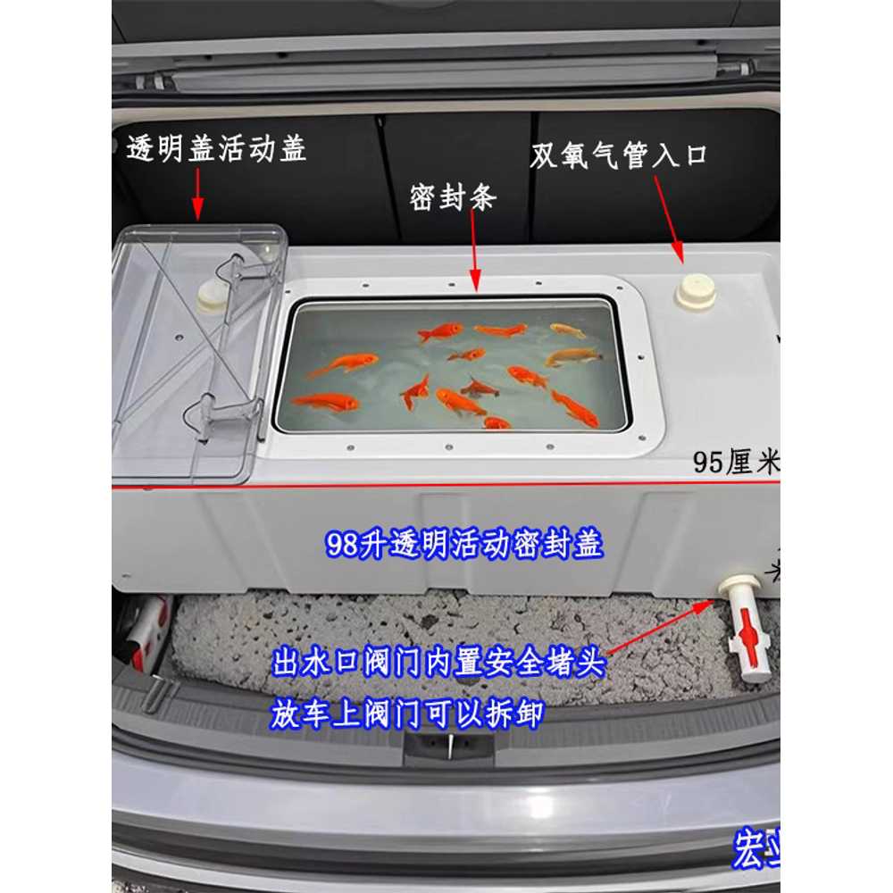 횟집 물고기통 다용도 저장박스 이송 운반 낚시 수조 45L 54x34x28 구경 29x19 - 상세 이미지 5