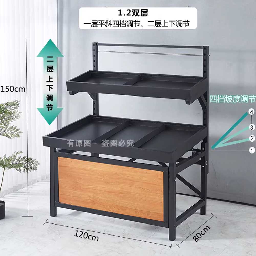 매대 가판대 거치대 빵 과일 진열대 슈퍼마켓 마트 2단 원목 120x80 이미지 6