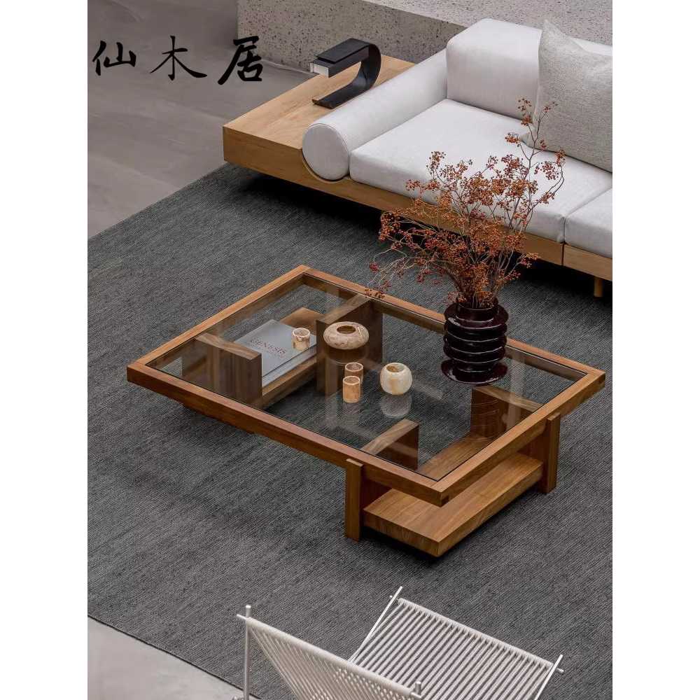 소파 테이블 고재 거실용 유리 강화유리 낮은 좌식 90x60x35 - 상세 이미지 4