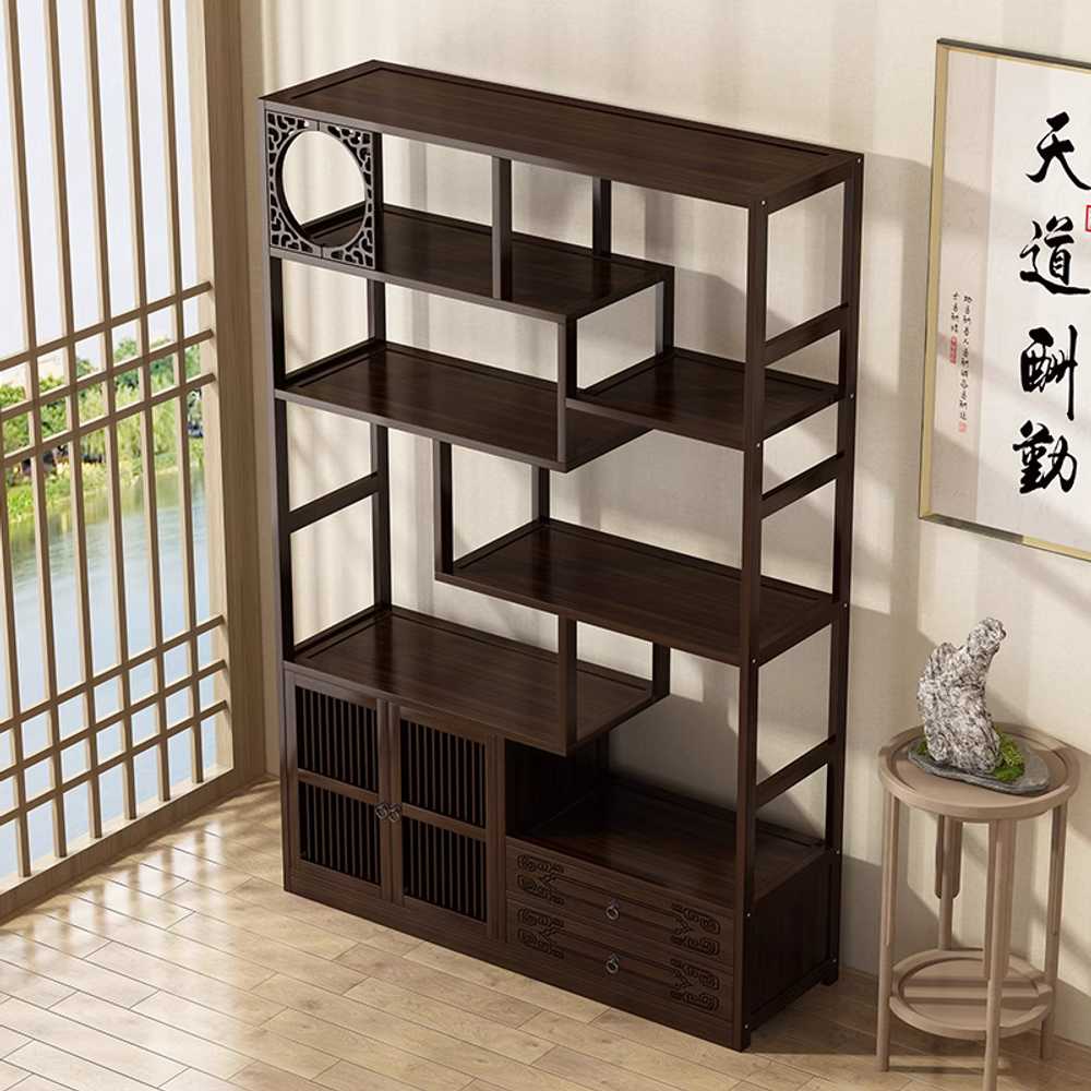골동품 원목 선반장 나무 코너 진열장 목재 술병 수집 월넛 80cm 7단 심플 - 상세 이미지 2