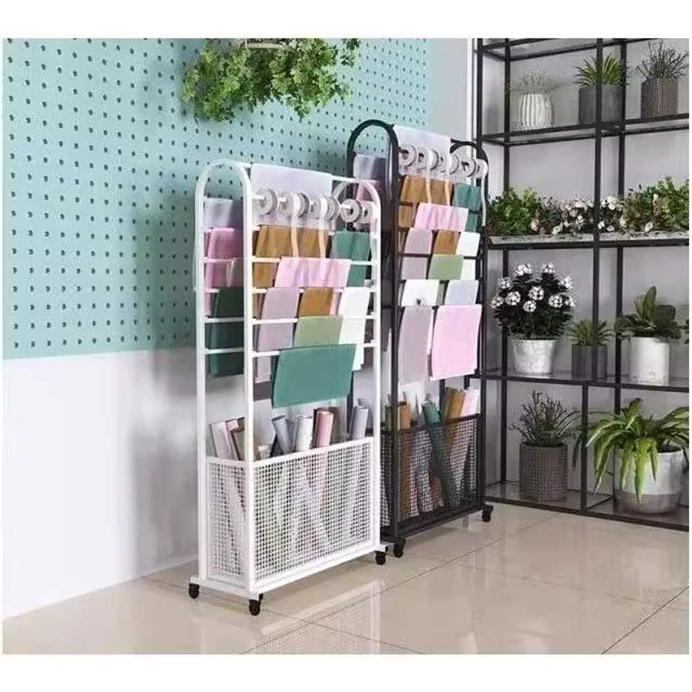 리본정리 포장지 거치대 스탠드 진열 철제 원단 공방 흰색 80x30x140cm - 상세 이미지 4