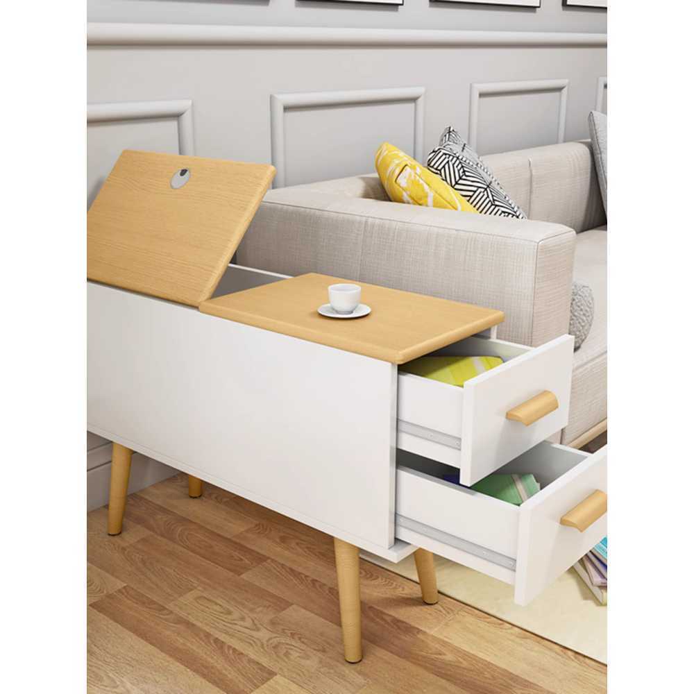 사이드테이블 틈새 테이블 슬림 서랍장 수납 보조선반 60x20x60 흰색+나무 - 상세 이미지 2
