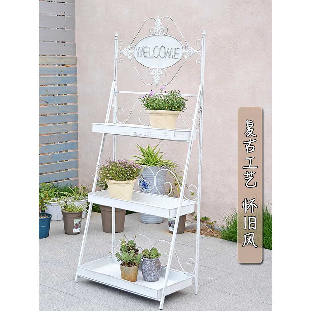 빈티지 화분정리대 트레이 철제 선반 다육이 야외 A타입3단 레트로 그린 63x30x150 - 상세 이미지 3