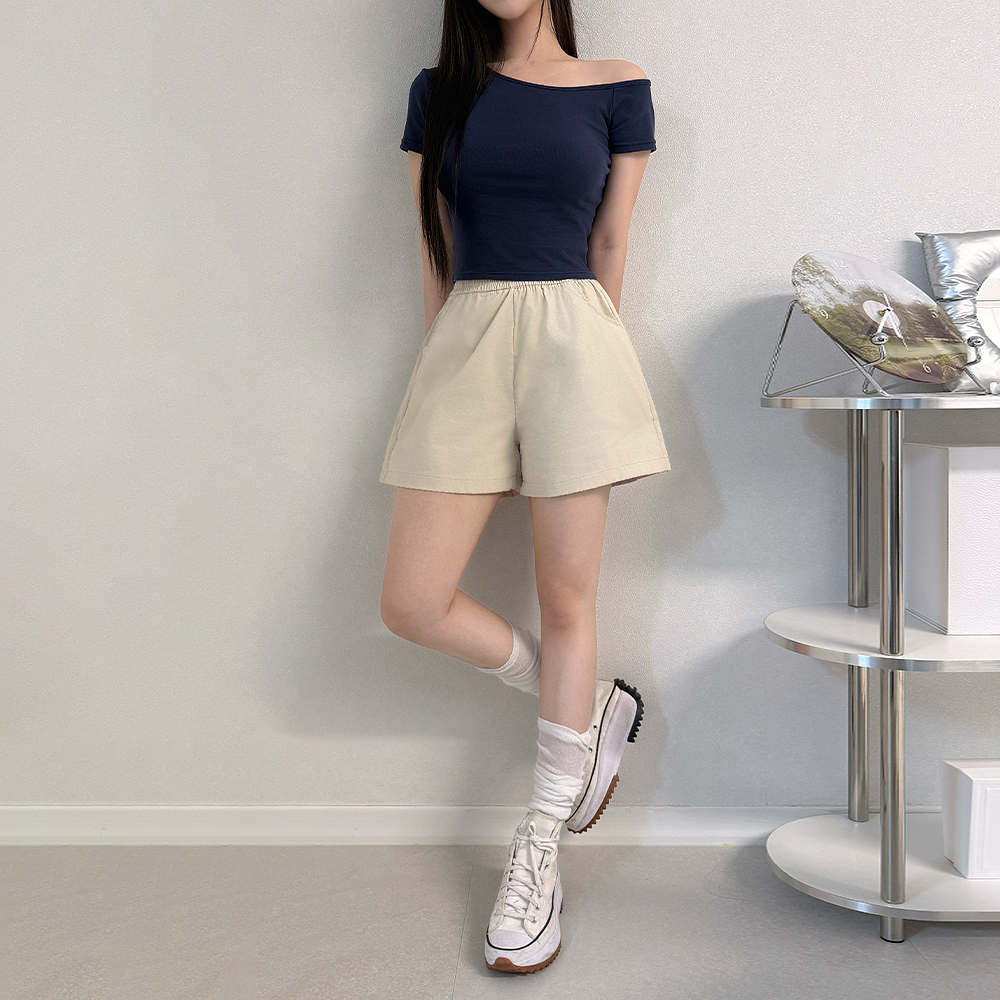 여름 시원한 바스락 A라인 포켓 밴딩 트레이닝 반바지 이미지 6