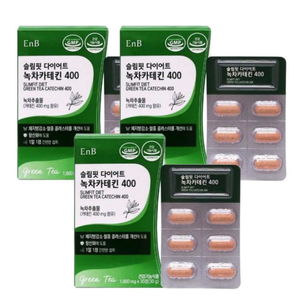 ENB 슬림핏 다이어트 녹차카테킨 400 체지방감소 식물성 1000mg 30정, 3개 - 상품 이미지