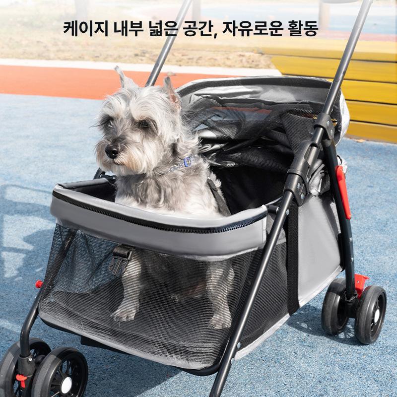 강아지 고양이 접이식 경량 펫모차 소형 외출용 그레이 모든 스타일 접이식 - 상세 이미지 3