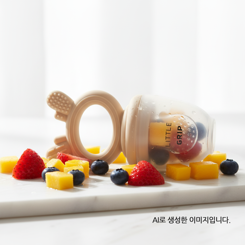 리틀그립 아기 사슴 실리콘 과즙망 S+M+L 세트 크림 이미지 6