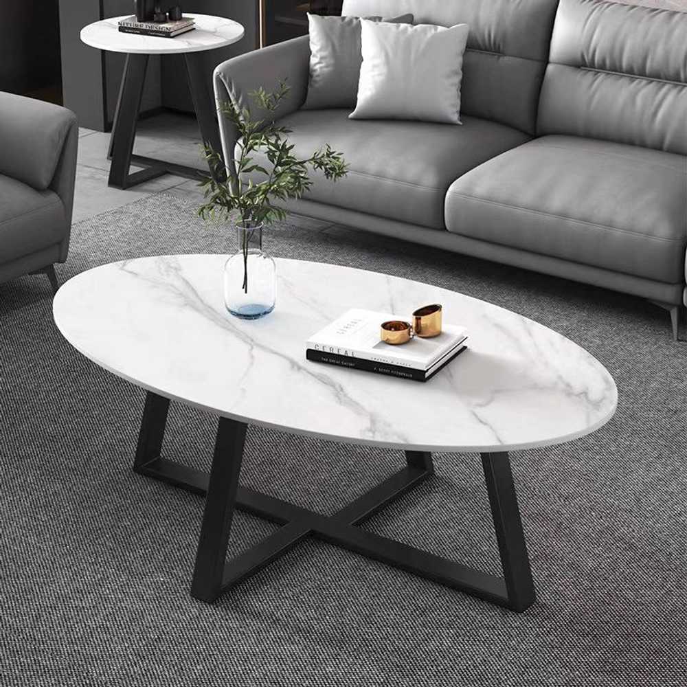 대리석 좌식 테이블 디자인 식탁 밥상 티 타원형 거실 100X50X45 골드 화이트 - 상세 이미지 5