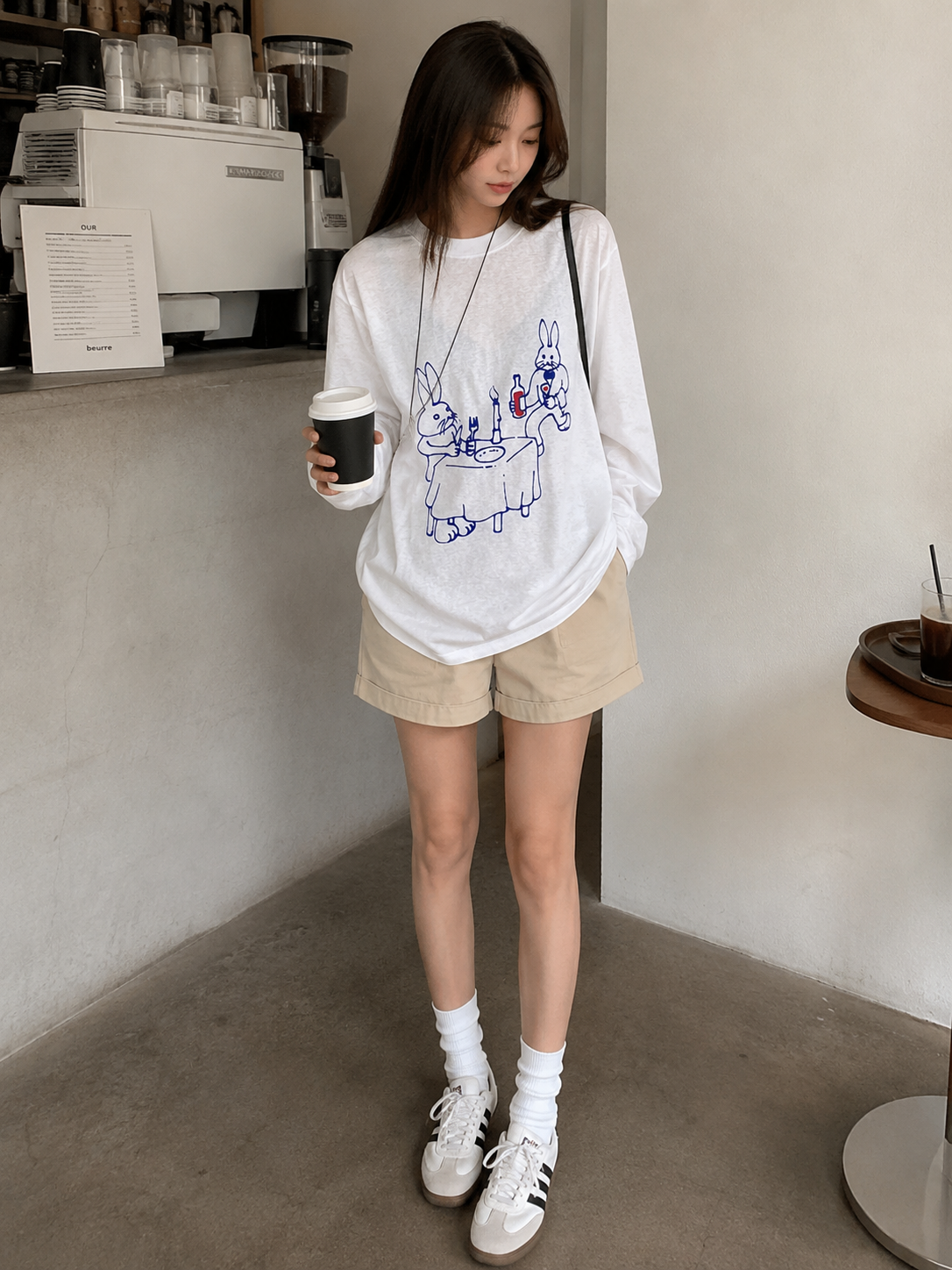 러빗 드로잉 오버핏 롱슬리브 티셔츠 여리핏 루즈핏 긴팔티 - 상세 이미지 4