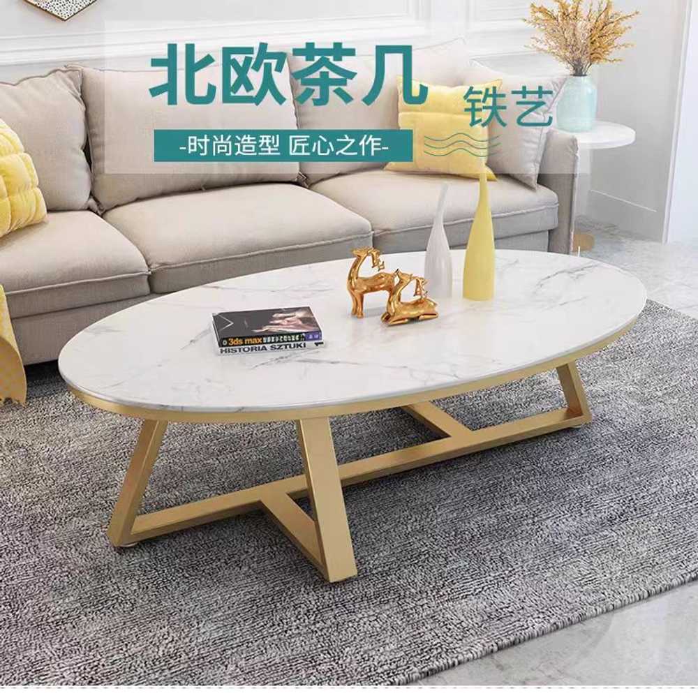 대리석 좌식 테이블 디자인 식탁 밥상 티 타원형 거실 100X50X45 골드 화이트 - 상세 이미지 2