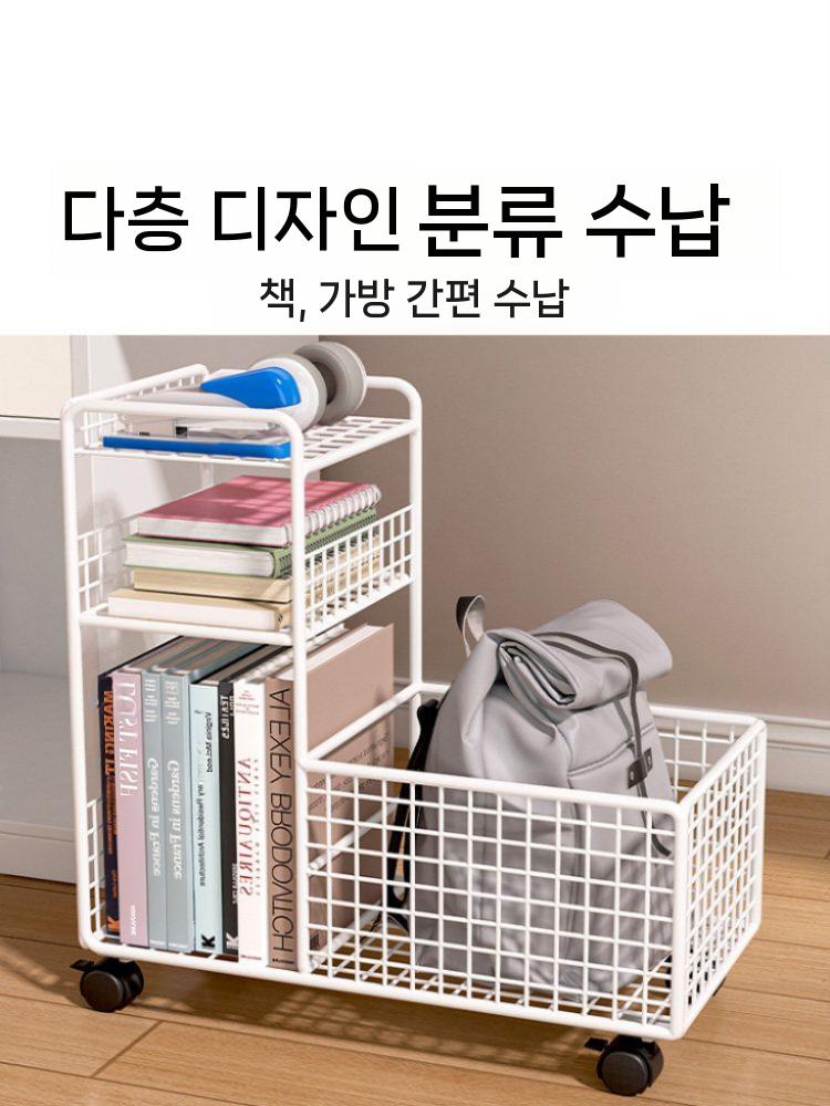 이동식 사이드수납장 철제 틈새 슬라이딩 책상아래 화이트 3단 중형 - 상세 이미지 4