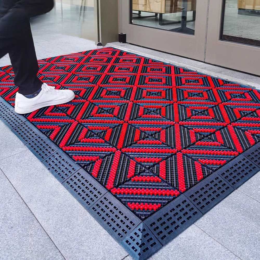 현관매트 카페트 업소용 바닥 신발 출입구 코일 매장 회색/빨강 브러시75x105cm - 상품 이미지