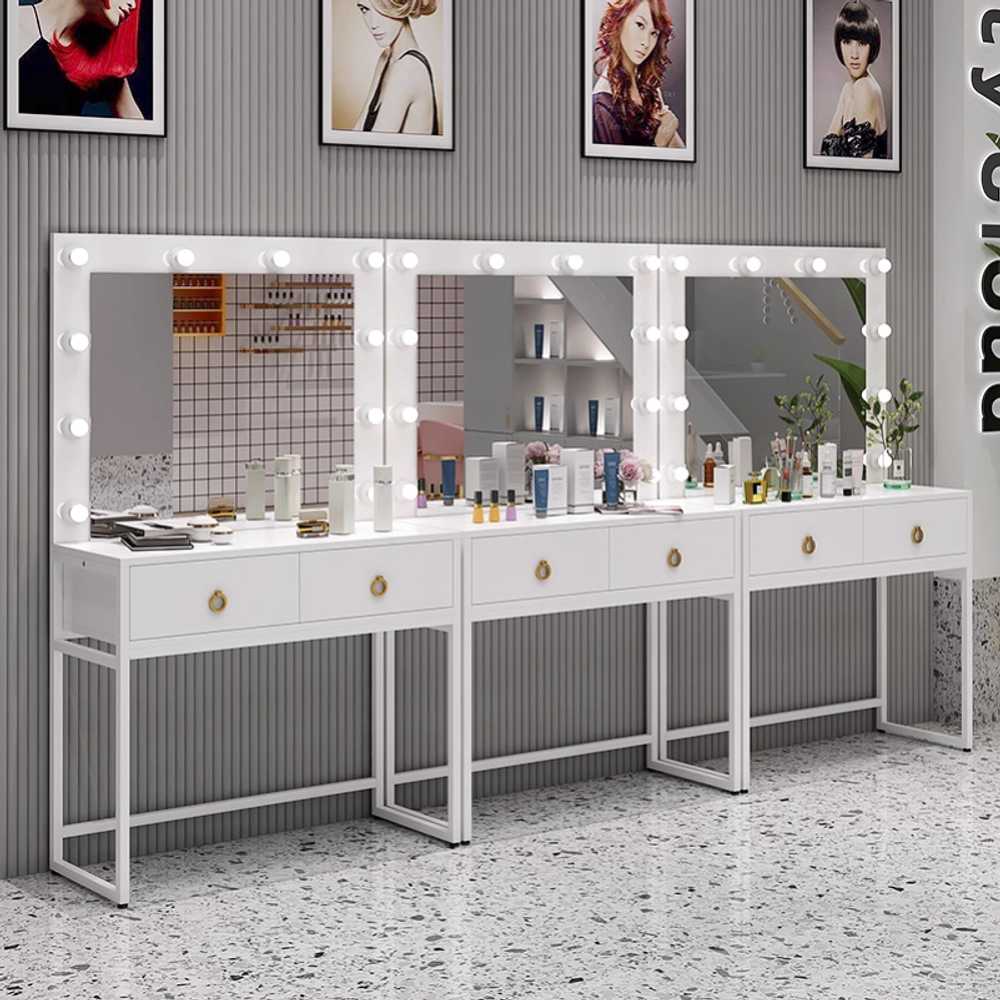 메이크업 화장대 보관 미용실 헤어 뷰티샵 거울 서랍 화이트 골드 프레임 60x40x165 - 상세 이미지 5