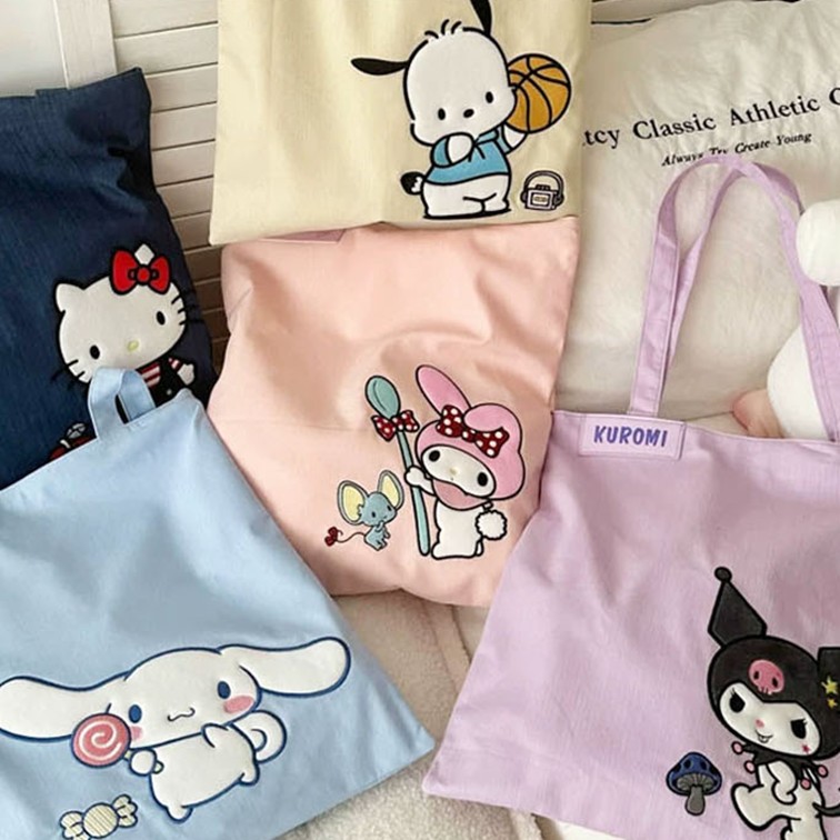 헬로키티 에코백 천가방 보조 산리오 굿즈 선물 숄더백 헬로키티 네이비 이미지 6