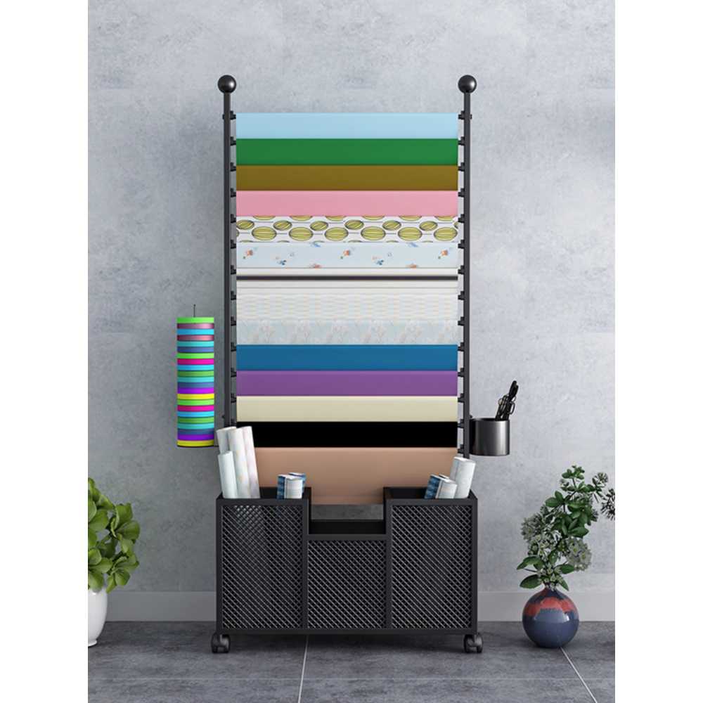 꽃가게 포장지 거치대 비닐 물건 정리대 리본걸이 롤 검정 70x27x170CM (13층) - 상세 이미지 3