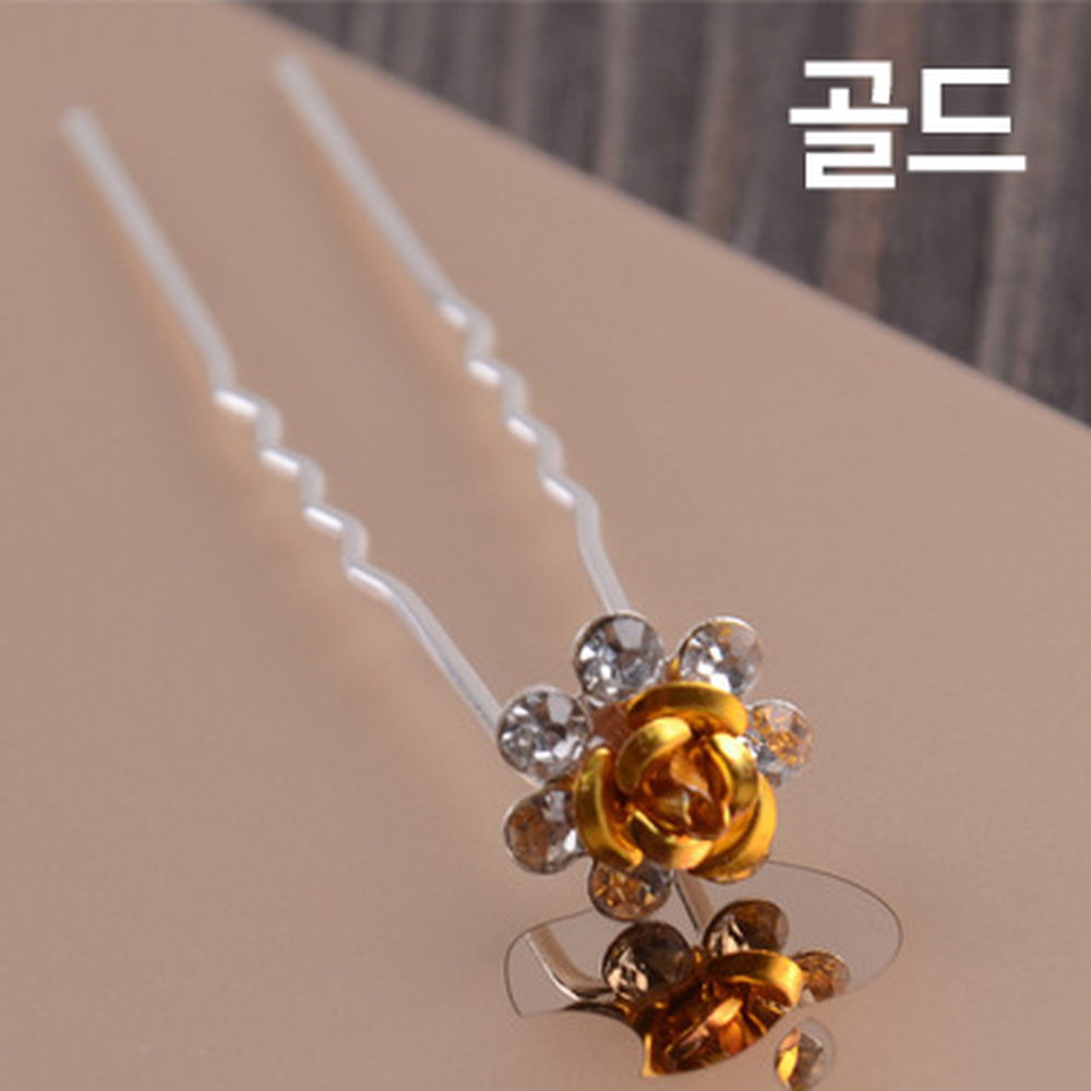 포인트핀드레스악세큐빅핀 웨딩헤어혼주머리U자핀 한복악세신부헤어장미핀 1p 10컬러 - 상세 이미지 3