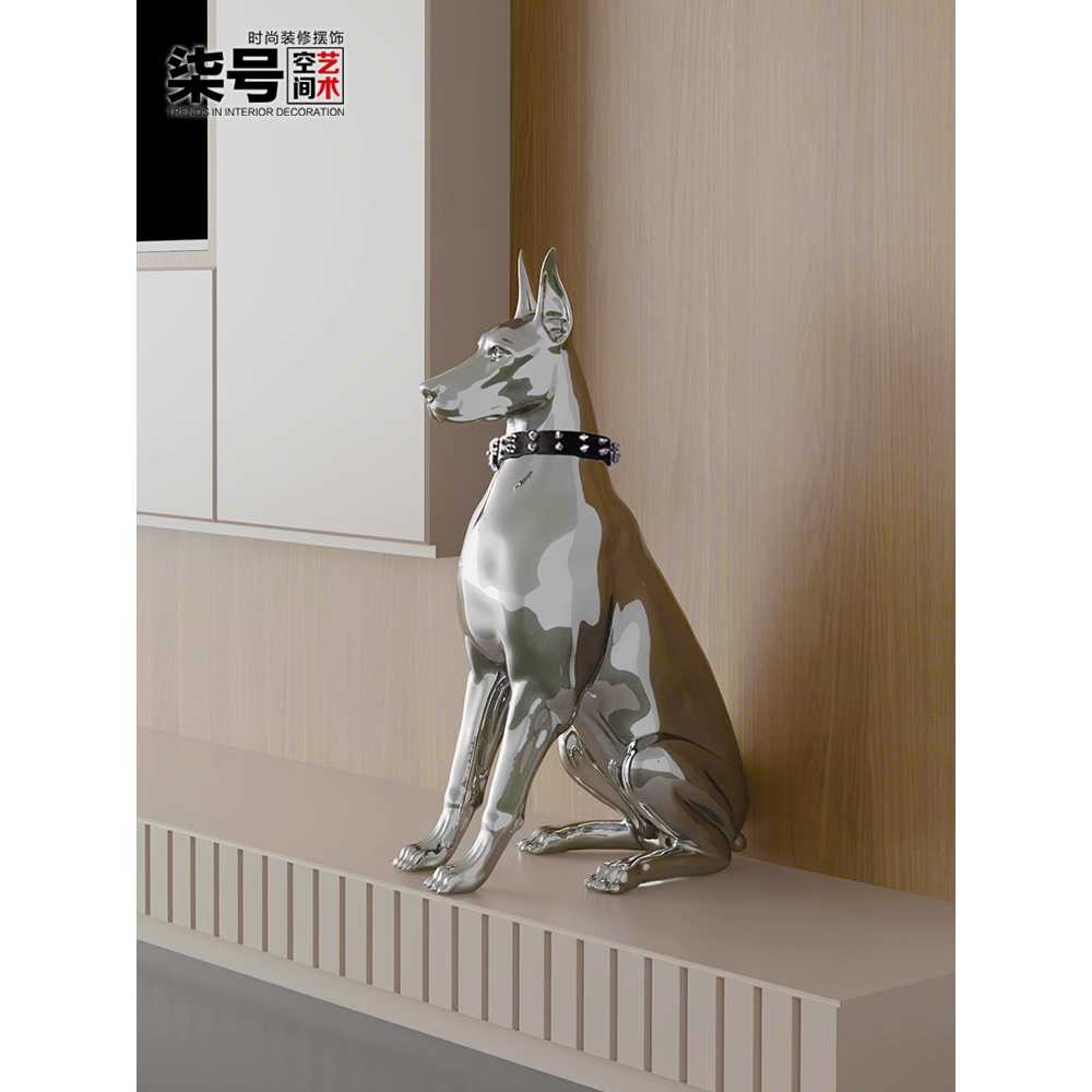 도베르만 모형 인테리어 북유럽 럭셔리 장식 소품 전기도금 은 75cm - 상세 이미지 5
