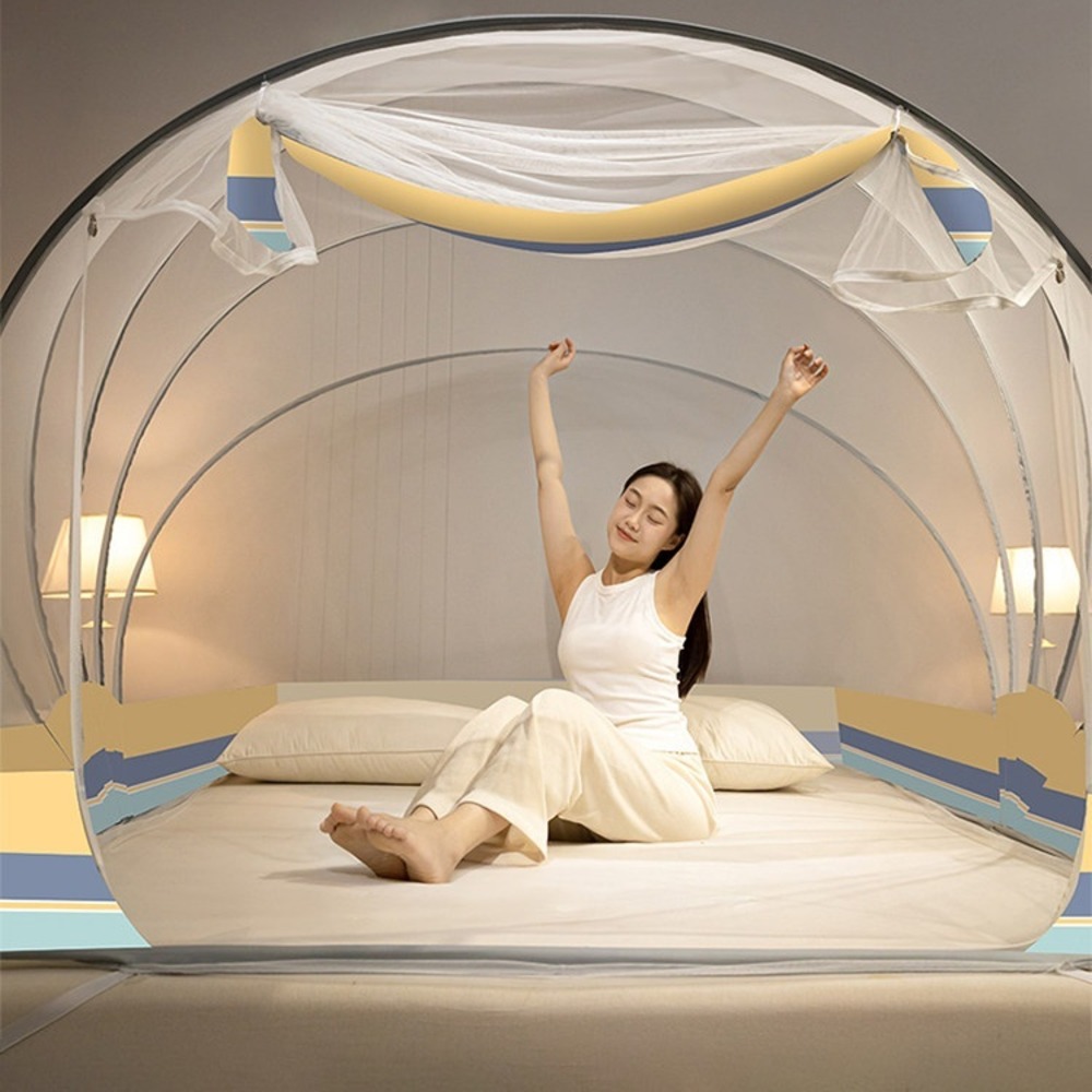 침대모기장 원터치 사각 텐트 그라데이션 줄무늬 1.0m 80x190x130cm - 상세 이미지 3