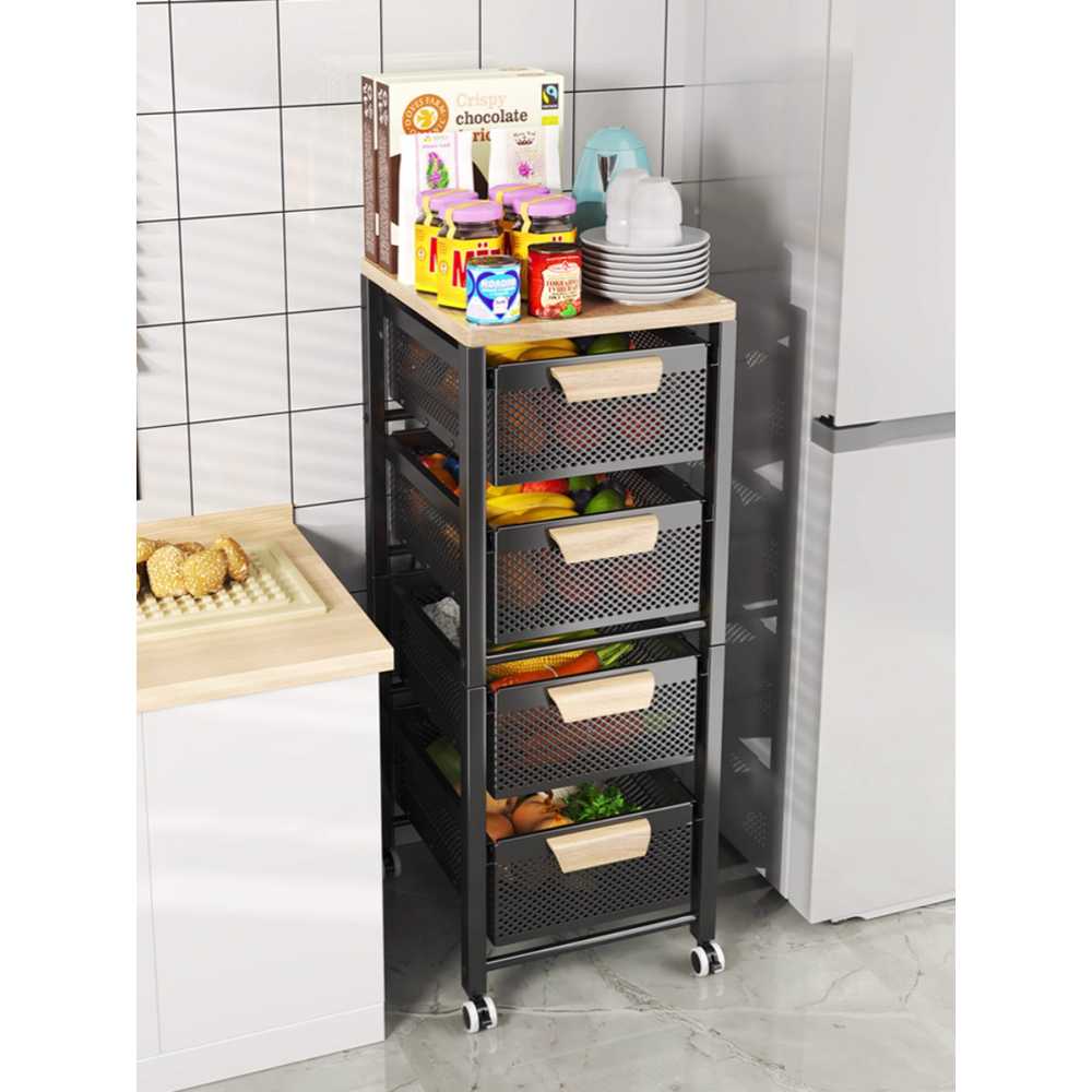 폭 좁은 채소 수납장 홈 부엌장 틈새수납장 소파옆 랙 3단 화이트 (높이 46CM) - 상세 이미지 3