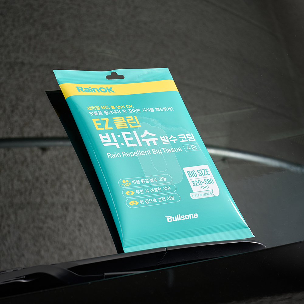 [불스원] 레인OK EZ클린 발수코팅 빅티슈 간편 세차 차량용 발수 코팅 티슈 (4매)X3개 - 상세 이미지 3