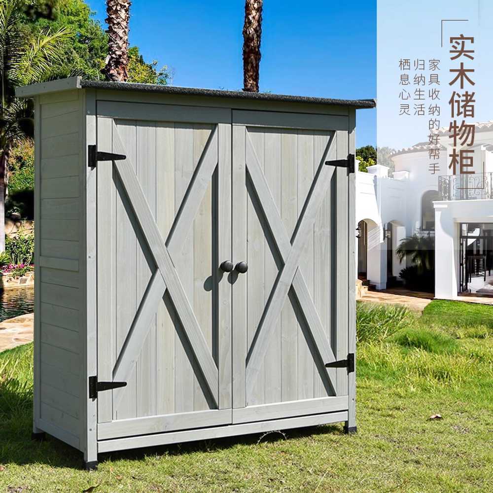 야외 수납장 케비넷 창고 외부 간이 보관함 미니 창고 A 그레이 - 상세 이미지 3