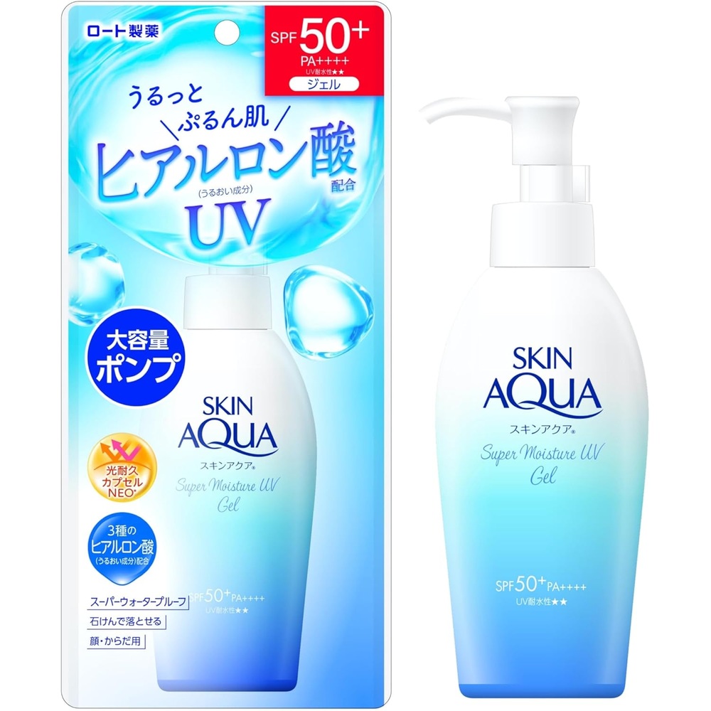 스킨아쿠아 슈퍼 모이스처 50+ 선젤 140g 대용량 펌프 촉촉 자외선차단제 일본 - 상품 이미지