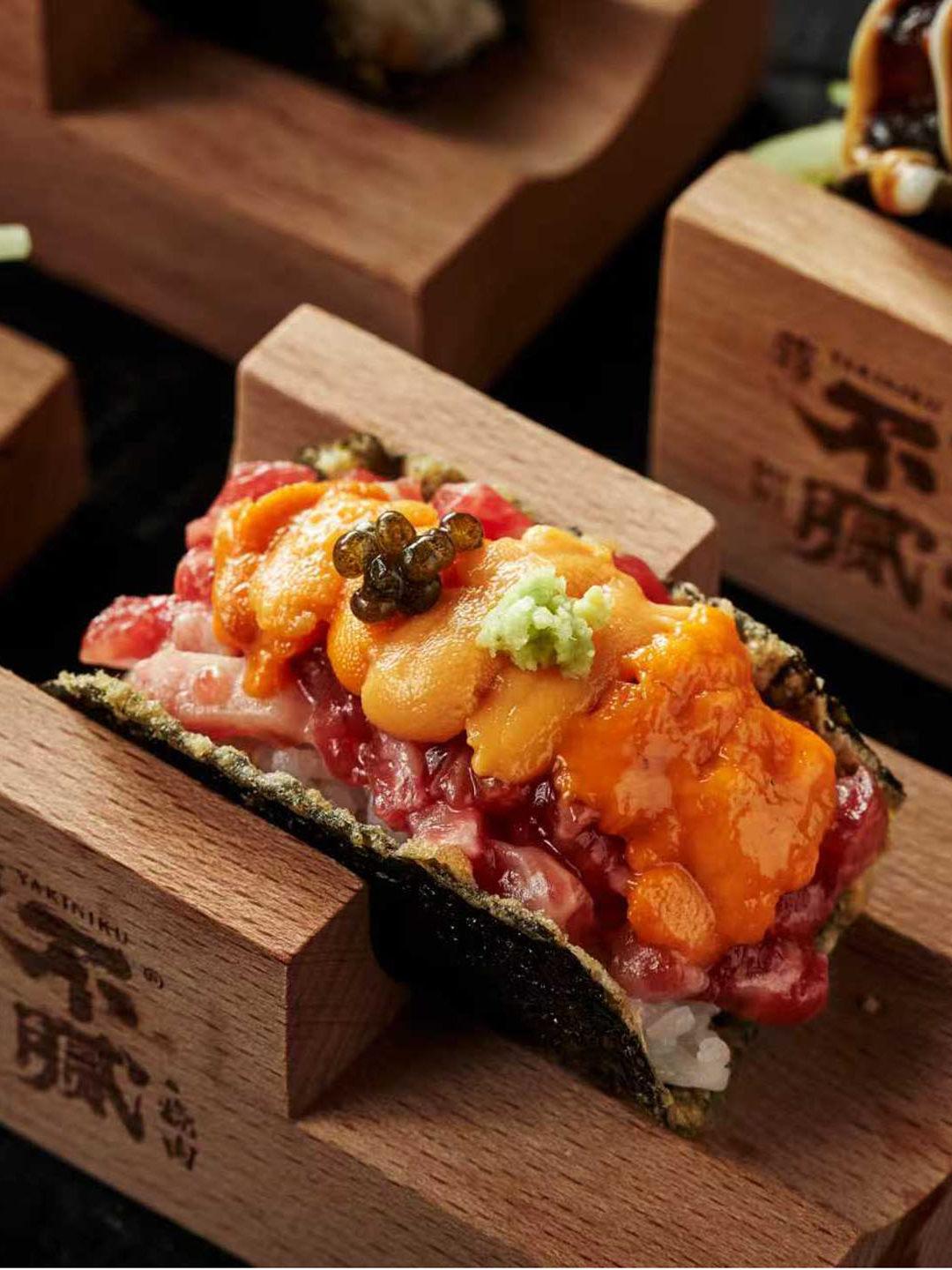 데마끼 그릇 마끼꽂이 일식집 타코 김초밥 홀더 비치우드 4칸 - 상세 이미지 4