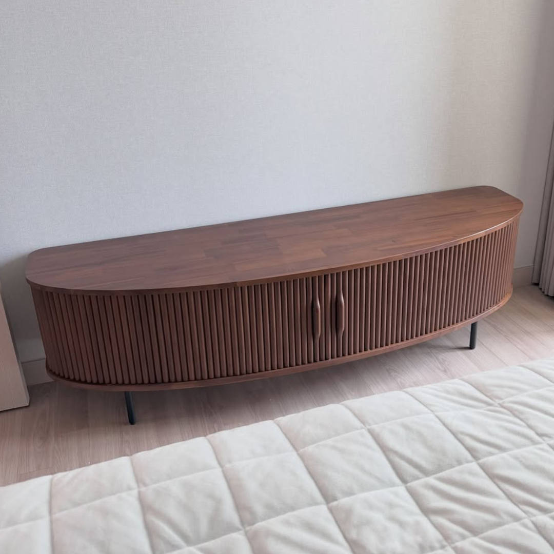 브릭스 원목 템바보드 거실장 티비다이 수납장 1600x440x475mm, 다크브라운 이미지 7